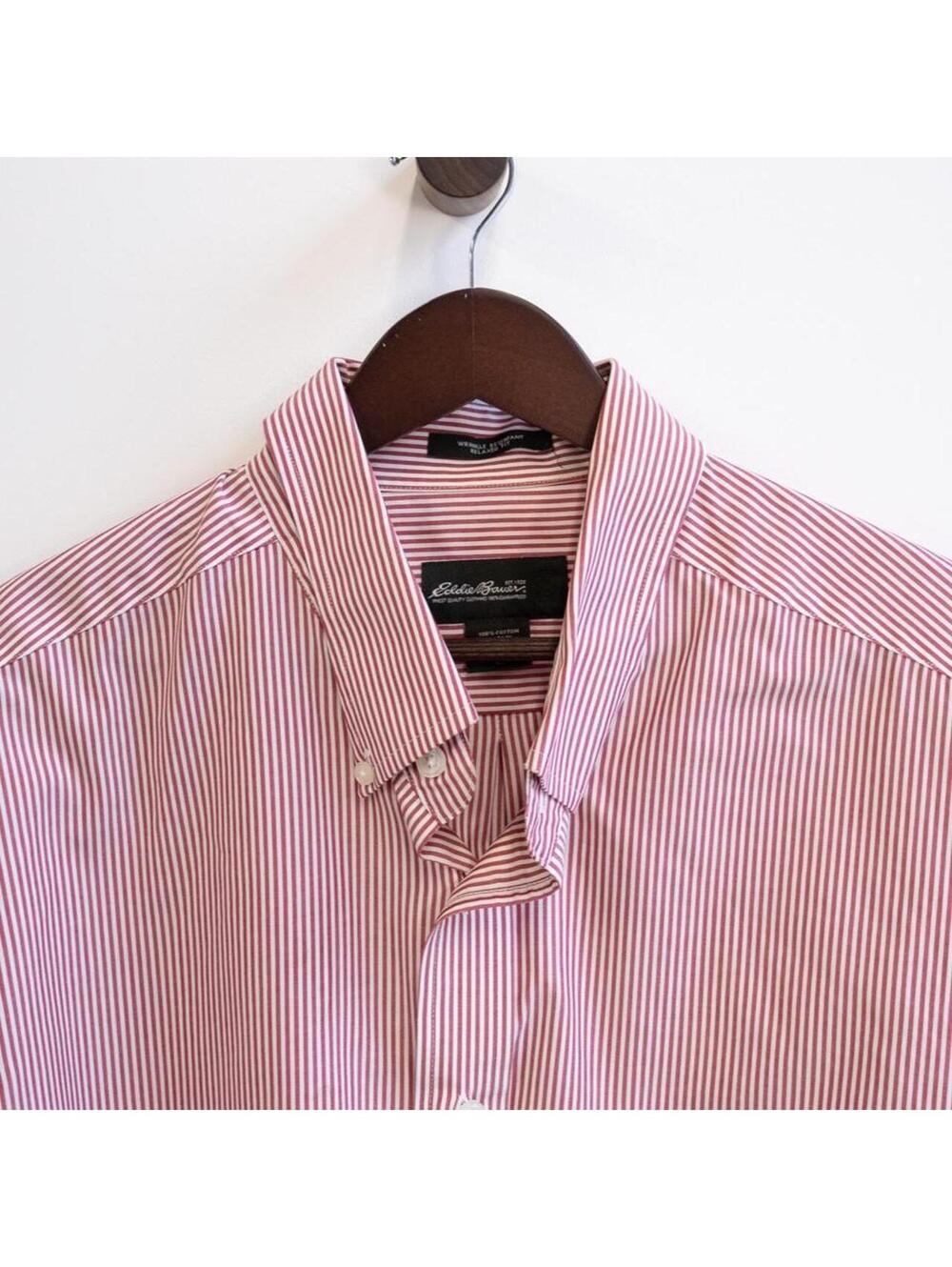 Eddie Bauer Wrinkle Resist Red Stripe Button Down Shirt